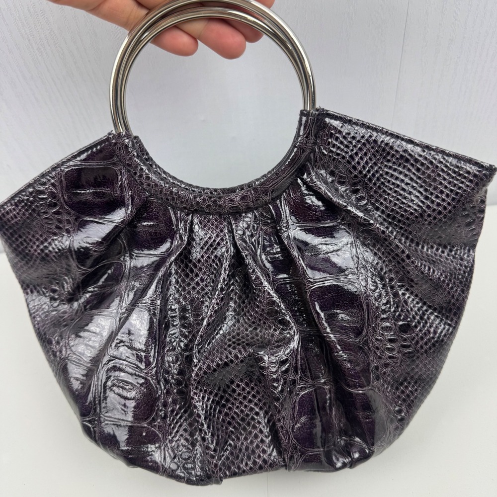 Giannini Purple Faux Croc Embossed Patent Leather‎ Ring Handle Bag